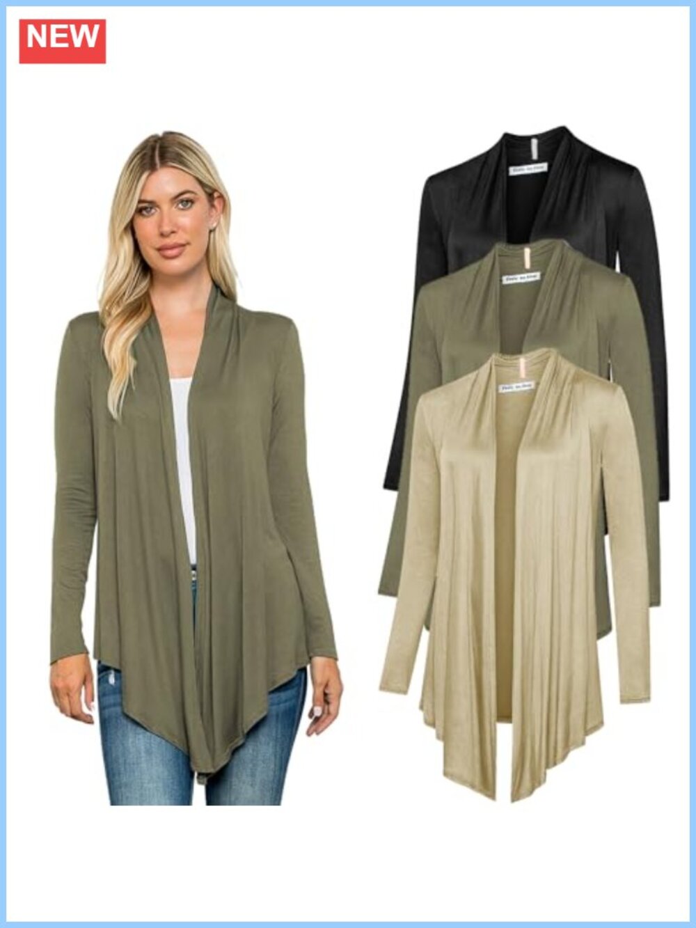 3 Pack Long Sleeve Open Front Cardigan Lightweight Draped Knit Shrug Cover Up